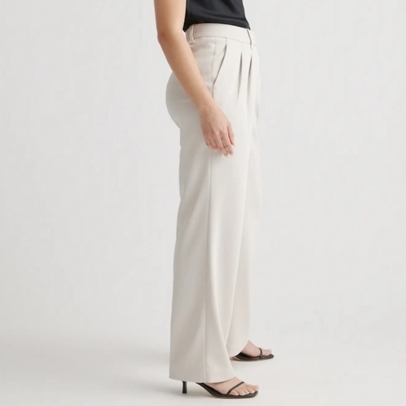 QUINCE Stretch Crepe Pleated Wide Leg Pants Trousers Sand 2 - Picture 2 of 11